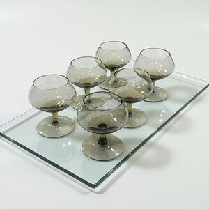 Set of 6 Vintage 60’s / 70’s Smoke-Grey Brandy Sniffers